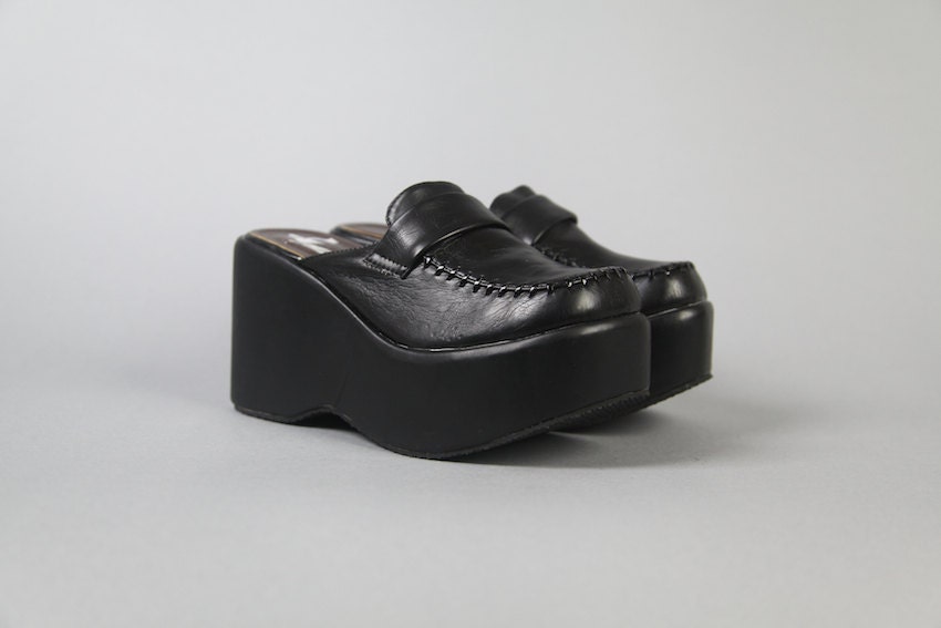 vintage shoes, 1990's back slip on platform shoe, size 7.5, 38
