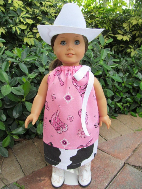 American Girl Doll Dress Cowgirl Pink and Black Boots and Hats Pillowcase Dress