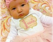 Monthly Onesie Baby Stickers - Brianna - Pink and Tan Scalloped Elegant Shaped - Great Baby Shower Gift for Girls