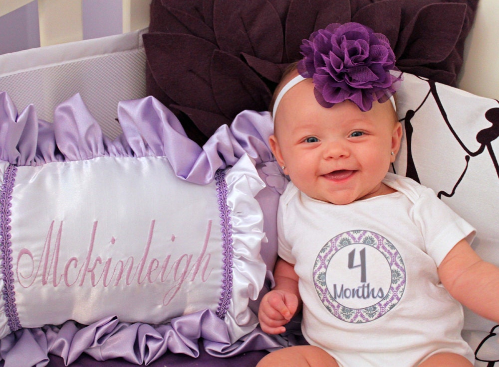 Monthly Onesie Stickers - Fiona - Sophisticated Posh Damask in Purple and Gray - Great Baby Shower Gift and Photo Prop Baby Month Stickers