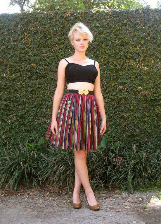 Sweet 1950s Rainbow Striped Circle Skirt -- Extra Small