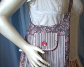 large reversible tote, handmade Bag of Holding, long strap, cross body bag, large pockets, purse, retro pink roses, stripes