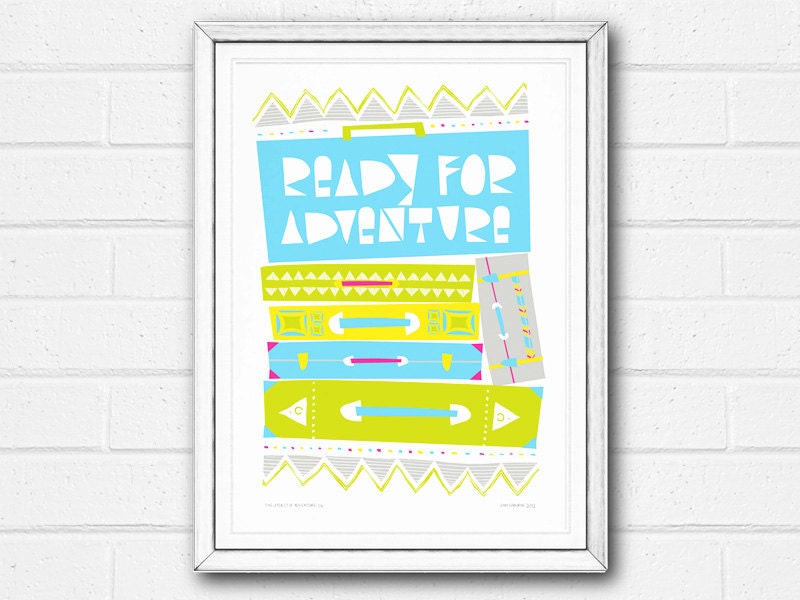 SALE Poster Print Adventure Typographic Colourful Suitcase Travel Holiday Art Cyber Monday