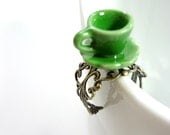 Green Mad Hatter Tea Cup Ring