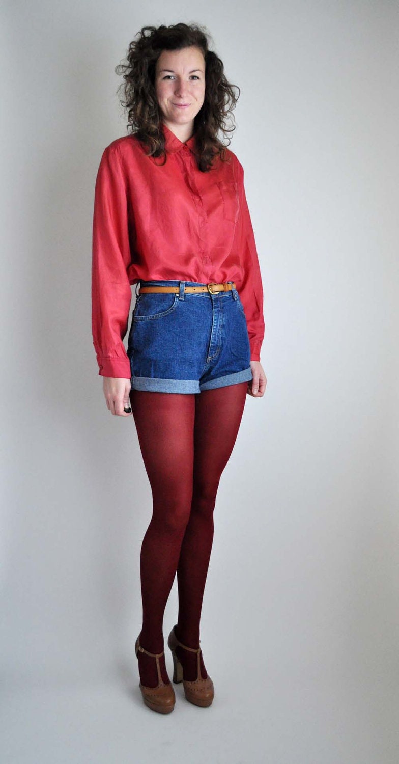 Red Silk Blouse Large