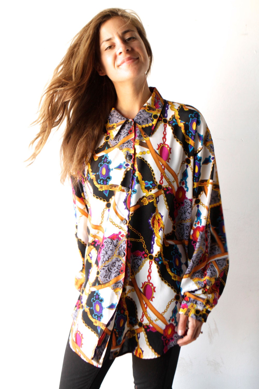 versace style 90s abstract SURF slouchy WILD baroque oversize blouse shirt