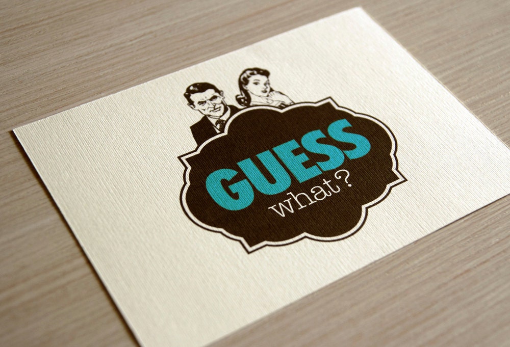 Printable Retro Wedding invitation suites / Engagement invitations / vintage speakeasy style / teal and brown / "Guess what"