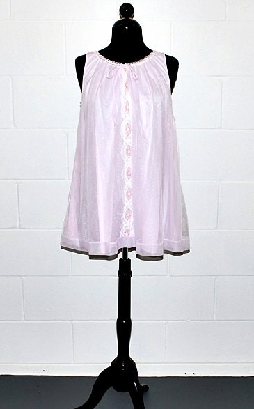 Vintage 60's 1960's Pink Babydoll Nightie sz S
