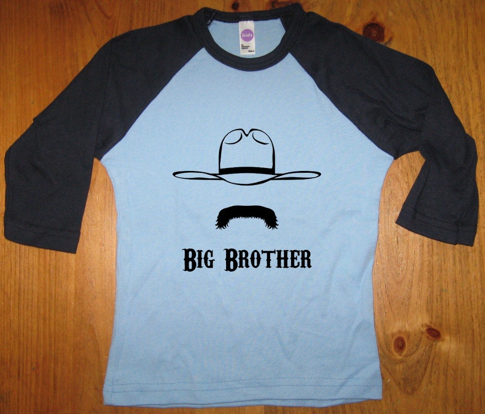 Big Brother Shirt - Big Brother T Shirt Boys Shirt - Raglan Tee Shirt - Mustache Cowboy Shirt - Sizes 2T, 4T, 6,  - Gift Friendly