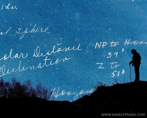 Fantasy art, surreal photo print, dreamscapes, night sky, man silhouette, 8x10