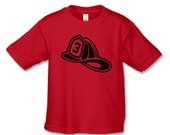 3rd Birthday Shirt - Fireman Birthday Shirt  ( Fireman Hat 3 BTT 1182 Black Ink )Perfect for fire house birthday parties