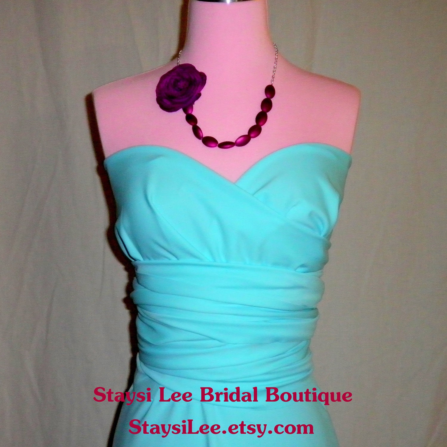 Aqua Blue Convertible Wrap Twist Knee Length Dress...68 Colors... Bridesmaids, Wedding, Honeymoon, Tropical,  Vacation