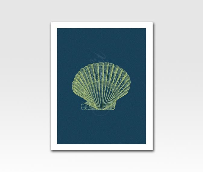 Scallop Sea Shell Print Etched Looking Home Décor 5 X 7 inch Print Nursery Art Original Design by Adidit Print no. 064