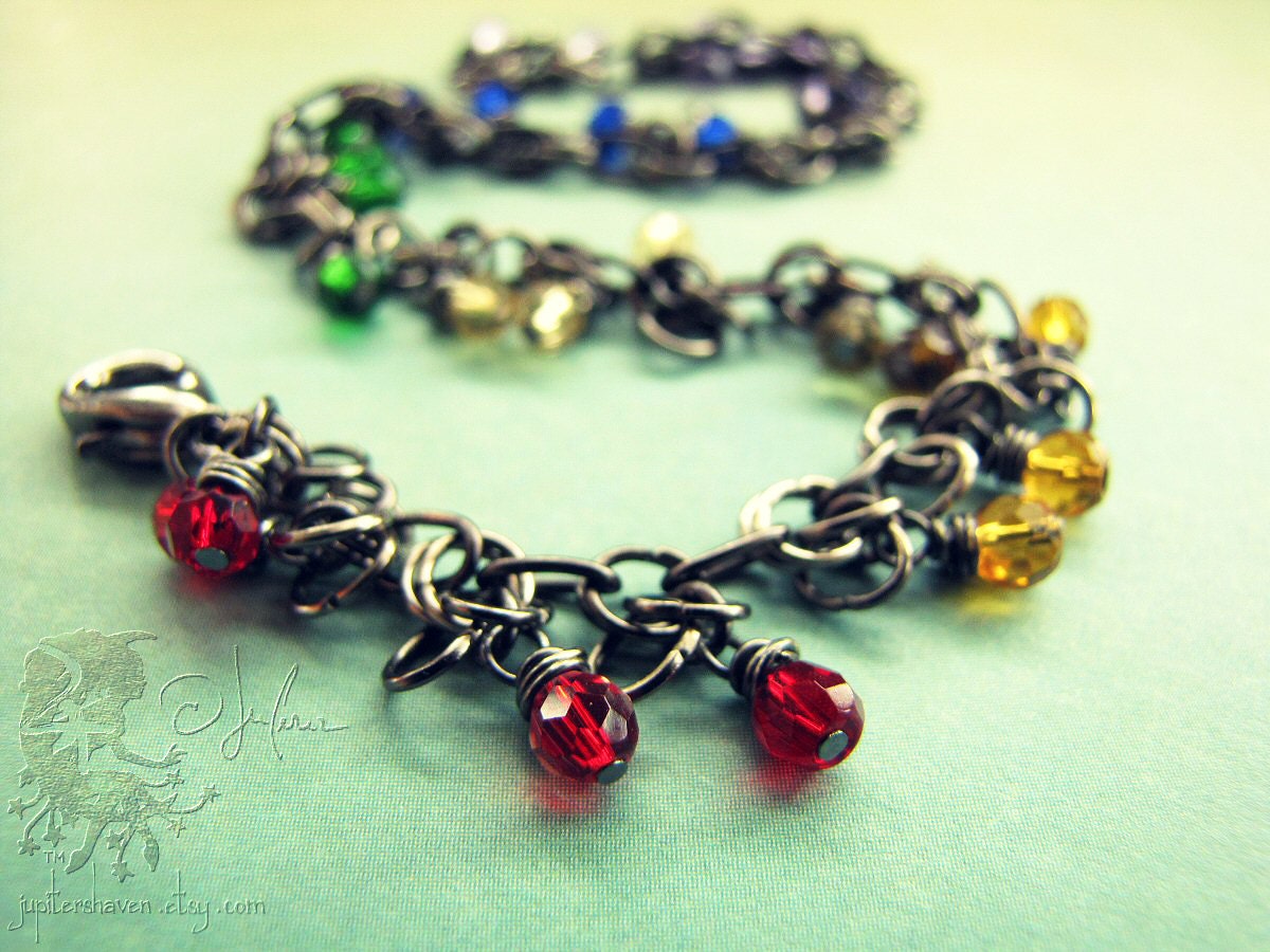 LGBT Aspie Autism Chakra Anklet - Dangle Red Orange Sunny Yellow Emerald Green Cobalt Blue Indigo Violet - Rainbow Walk