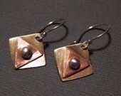 Mixed Metal Geometric Medley - Sterling silver Ball - Brass Square - Copper Triangle Dangles - trendy minimal design