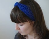 Primary Blue Little Bow Headband Crochet Earwarmer