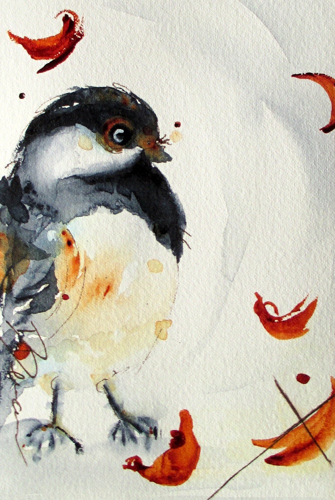 Chickadee Watercolor Painting, Original  Bird Art