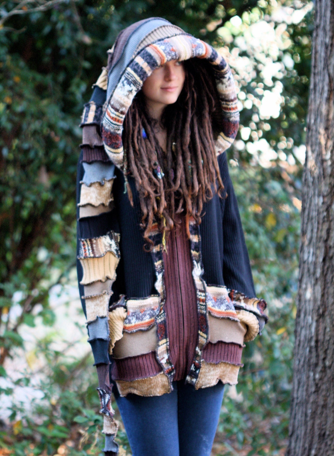 Custom Made to Order Recycled Sweater Coat Hoodie.  Guy .Unisex Elf  Large Hippie Grateful Dead Furthur