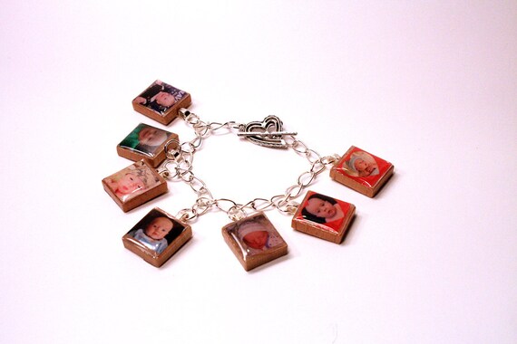 Photo Charm Bracelet, Scrabble Tile, Personalized, Color Choice