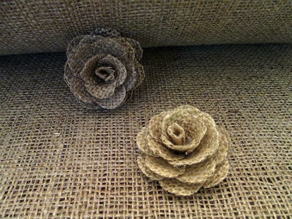 12 Burlap Flowers - Rustic Wedding Decoration, Craft Projects, Card Making, Home and Special Occasion Decoration