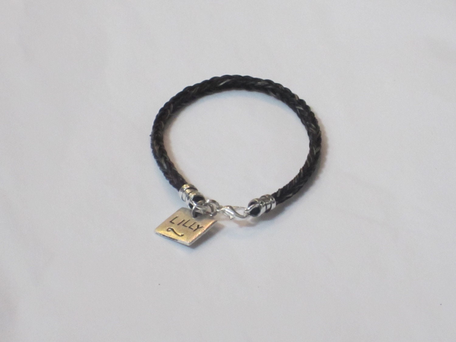 Horse Hair Bracelet with Custom Hand Stamped Name by scequine