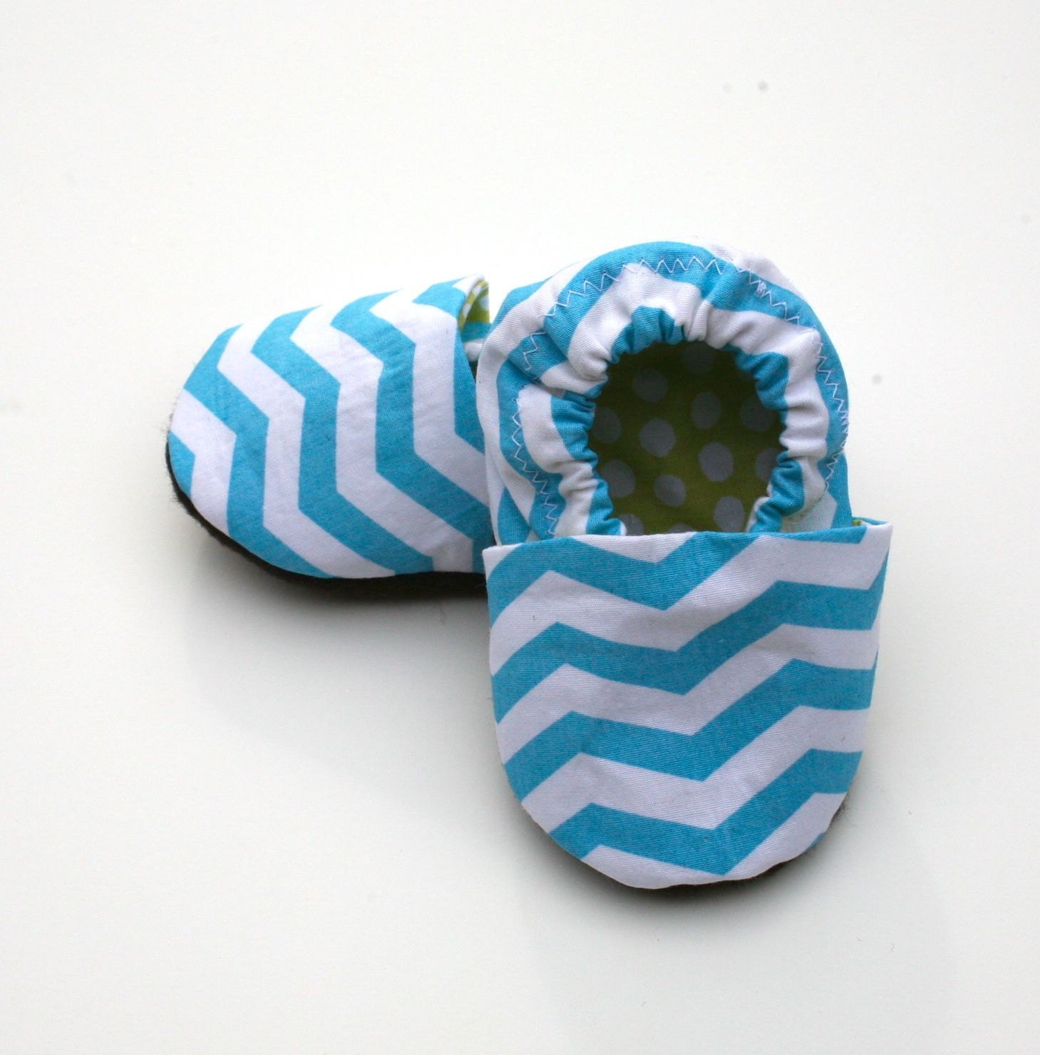 Organic Baby Blue Chevron Stripes Shoes in Turquoise and White Handmade Booties 0 3 6 12 18 months- Baby Clothes Gift for baby Organic
