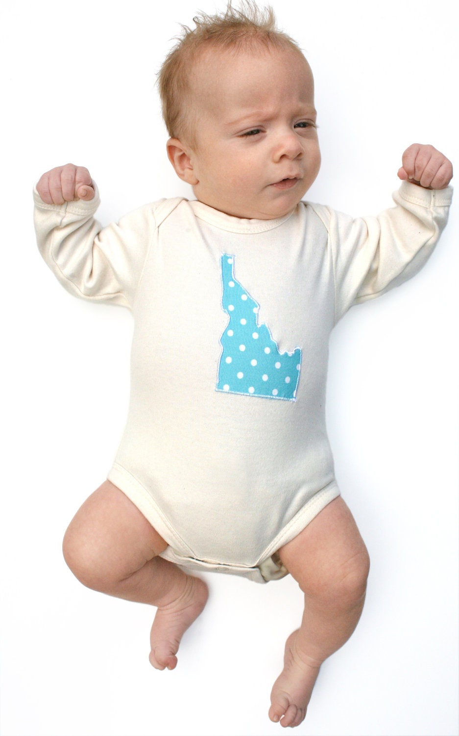 Short sleeve State Appliqued Organic Baby Boy 0 3 6 12 18 months Bodysuit in natural cream with State of your Choice Eco Friendly