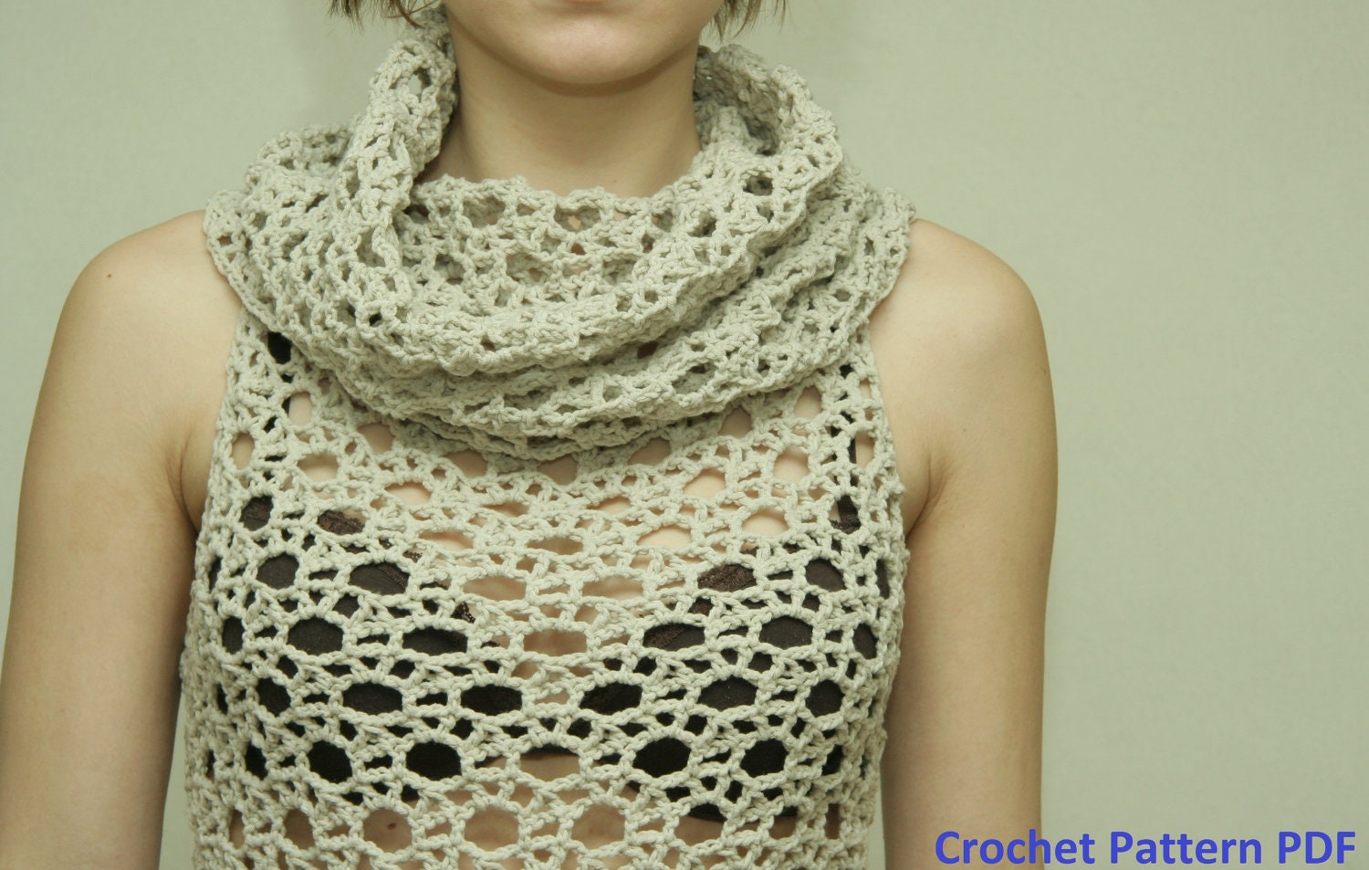 Crochet pattern PDF - Cowlneck Lace Top- sizes XS to L - Crochet Top Pattern Instant Download