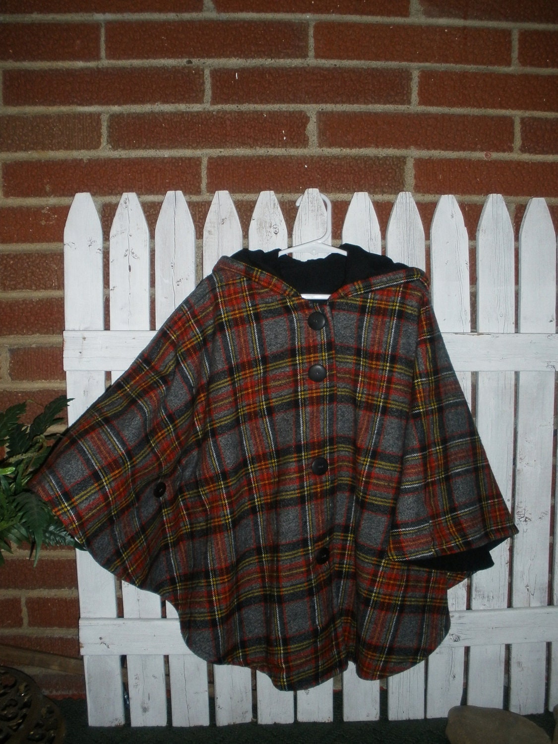 Hooded Cape .. Girl's Vintage Inspired Gray Plaid Flannel Cape with Hood // Black Flannel Lining // Size 4 - 6