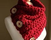 The Original BOSTON HARBOR SCARF Warm, soft & stylish scarf with 3 large coconut buttons - Cranberry