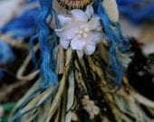 aqua blue, sea shell and black coral sea doll.  made from the sea.  perfect 'seaside chic' gift.