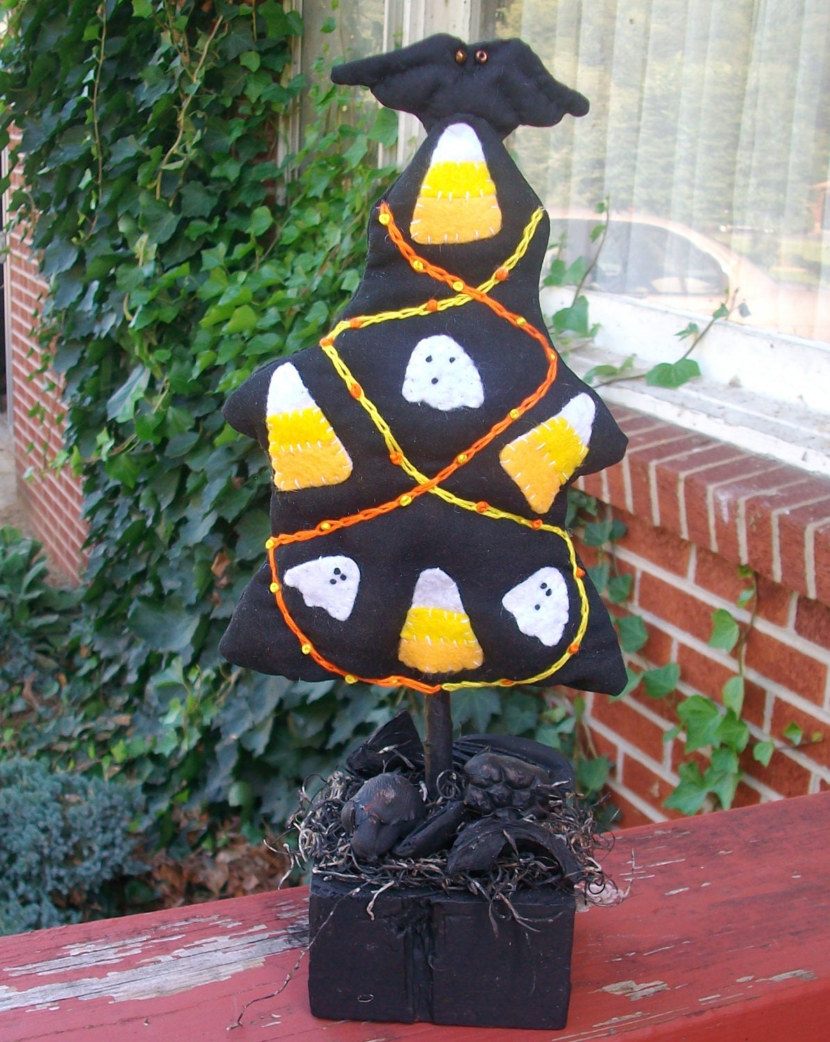Halloween Tree Decoration - Candy Corn and Ghost - Embroidered