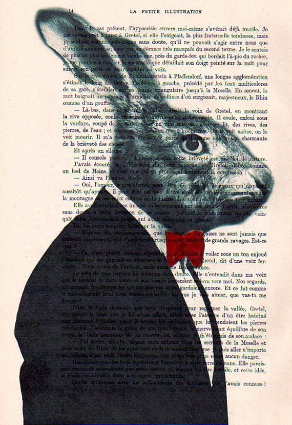 Drawing Illustration Giclee Prints Posters Mixed Media Art Acrylic Painting Holiday Decor Gifts:  Mr Rabbit