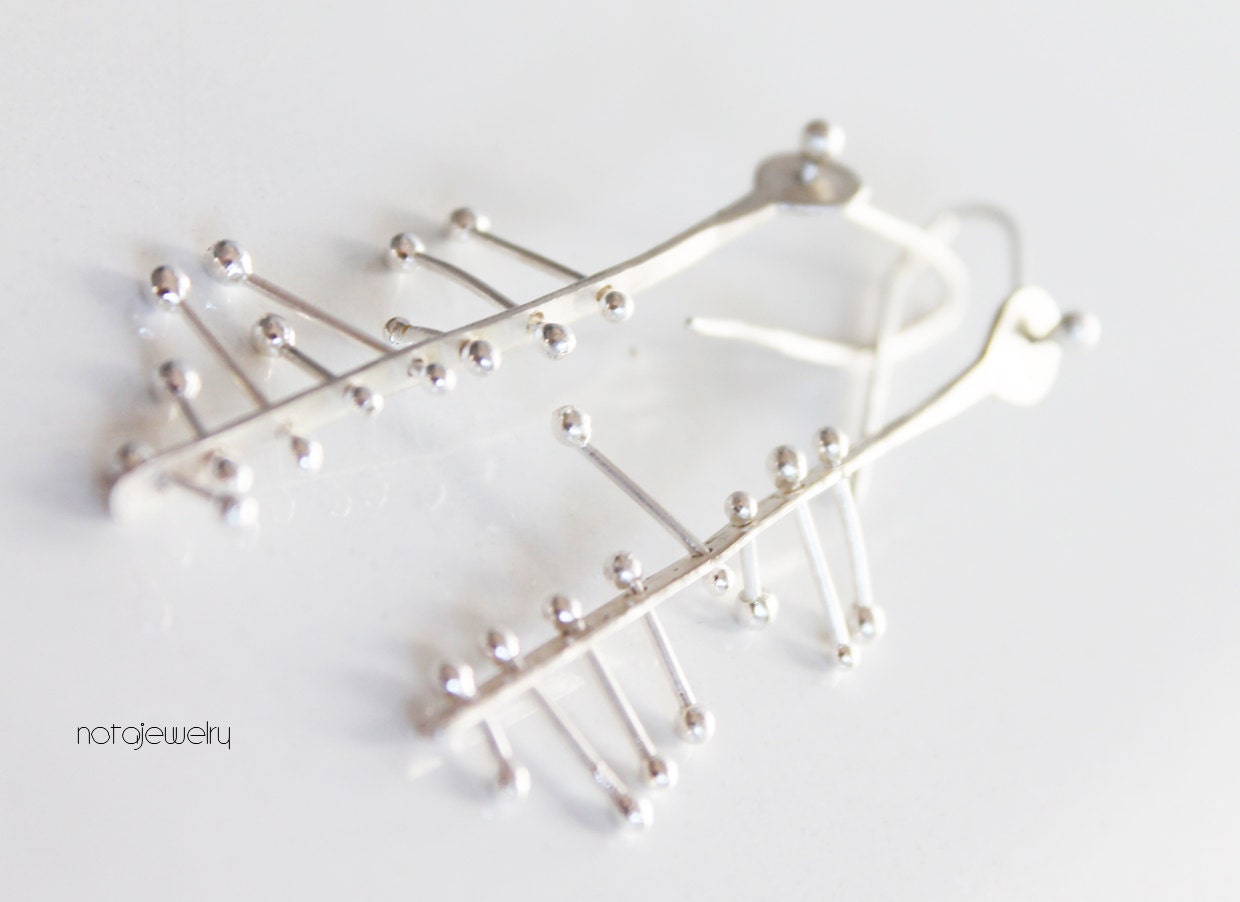 Cool dangle silver earrings - unique silver jewelry design. Modern custom earrings. Contemporary jewelry.
