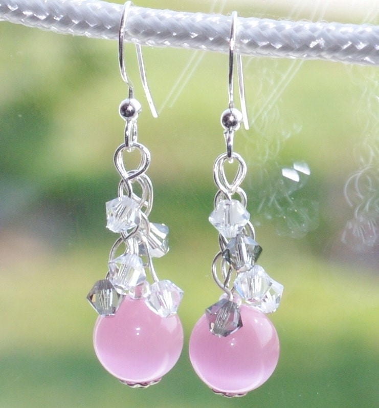 Pink Tiger's Eye & Swarovski Crystal earrings