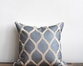 Aya pillow cover hand printed in metallic silver on natural ecru organic hemp 20x20
