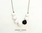 Ceramic bead necklace white & black  Scandinavian-inspired. Beadwork Necklaces handmade by  Viruset Studio ceramic jewelry