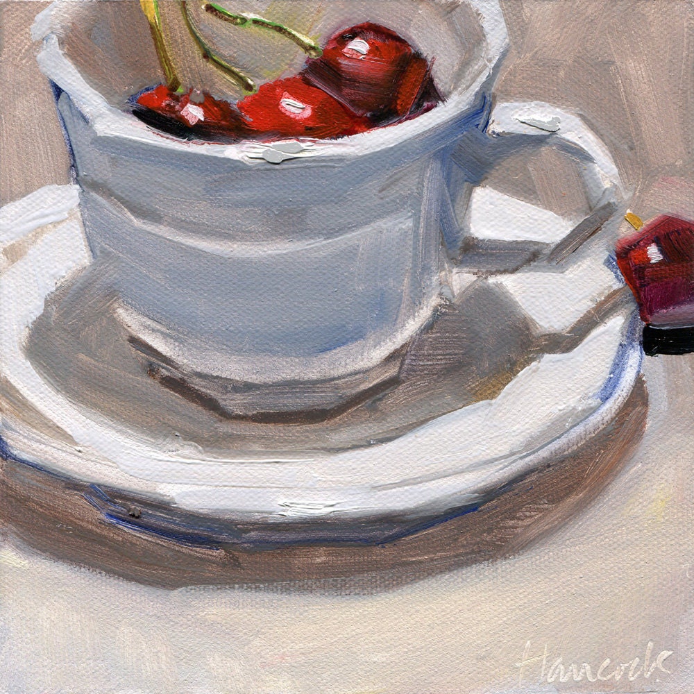 Cup Saucer and Cherries in Top Light