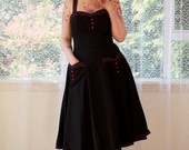 Pin Up Sweetheart Neckline Dress with a Full Skirt, Heart Pockets Trimmed with Polka dots - Custom Made to Fit