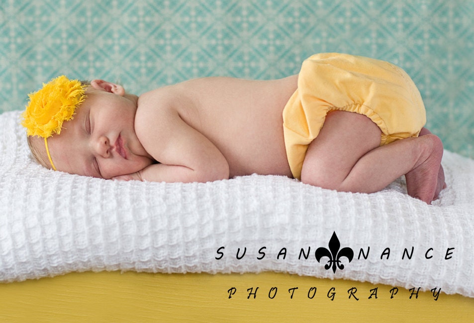 Baby Headbands - Baby Girl Headbands - Bright Yellow Shabby Chic Chiffon Rosette Skinny Headband - Newborn Headbands Baby Photography Prop