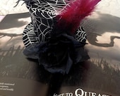 Spider in a Web and Black Rose Mini Top Hat - Hair Accessory, Witch Hat, Wedding Party,Cosplay, Bridesmaids, Christmas gift, photo shoot