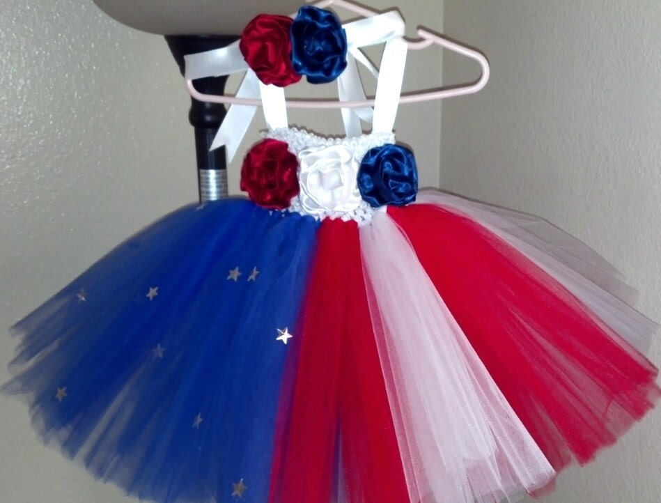 4th of July Tutu Dress and matching Satin Flower Headband Set (up to a 24 inch chest) Il_170x135
