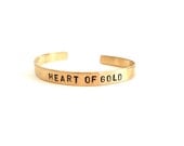 brass cuff bracelet - heart of gold  - hand stamped jewelry