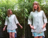 60s pastel green metallic silver quilted A line cocktail coat S