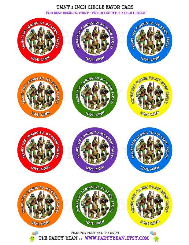 Teenage Mutant Ninja Turtles (TMNT) Birthday Party Thank You Favor Tags- Stickers - Cupcake Toppers: 2 Inch Circles - Digital PDF FILE Il_170x135