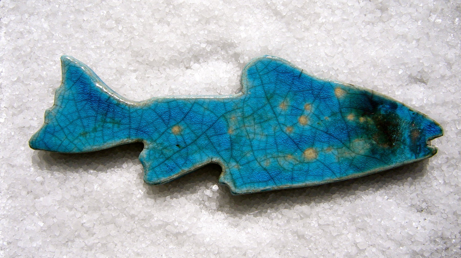 Trout Leapt High, Arcing Over the Water: 6" Raku Refrigerator Magnet, E-TFM-1