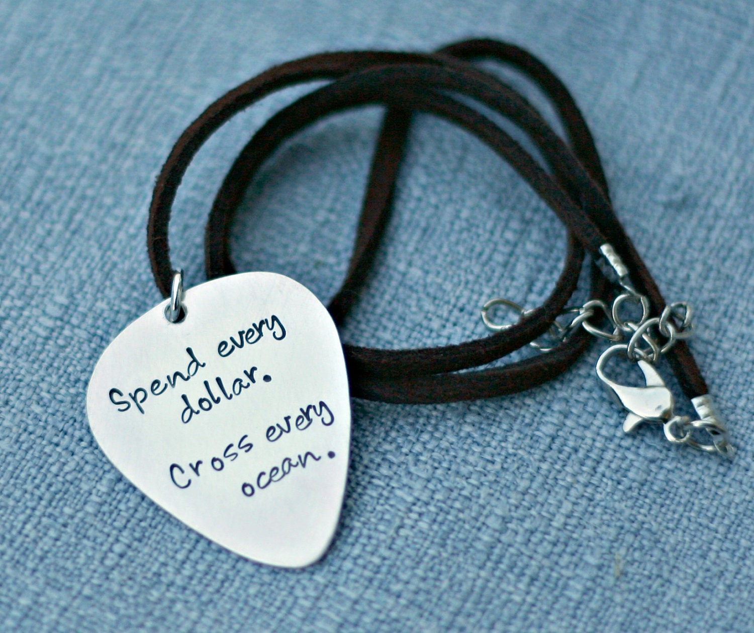 Personalized Guitar Pick Necklace Hand Stamped Necklace Leather Cord
