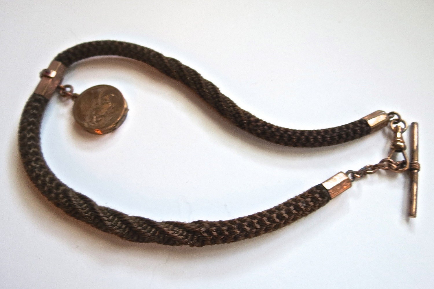 Antique Victorian Mourning Hair Jewelry, Choker Necklace with Locket / Watch Fob with Gemstones c.1800s