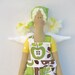 Fabric doll lovely Angel stuffed cloth doll green yellow apple, blonde art doll child friendly- softie plush doll-gift idea for girls