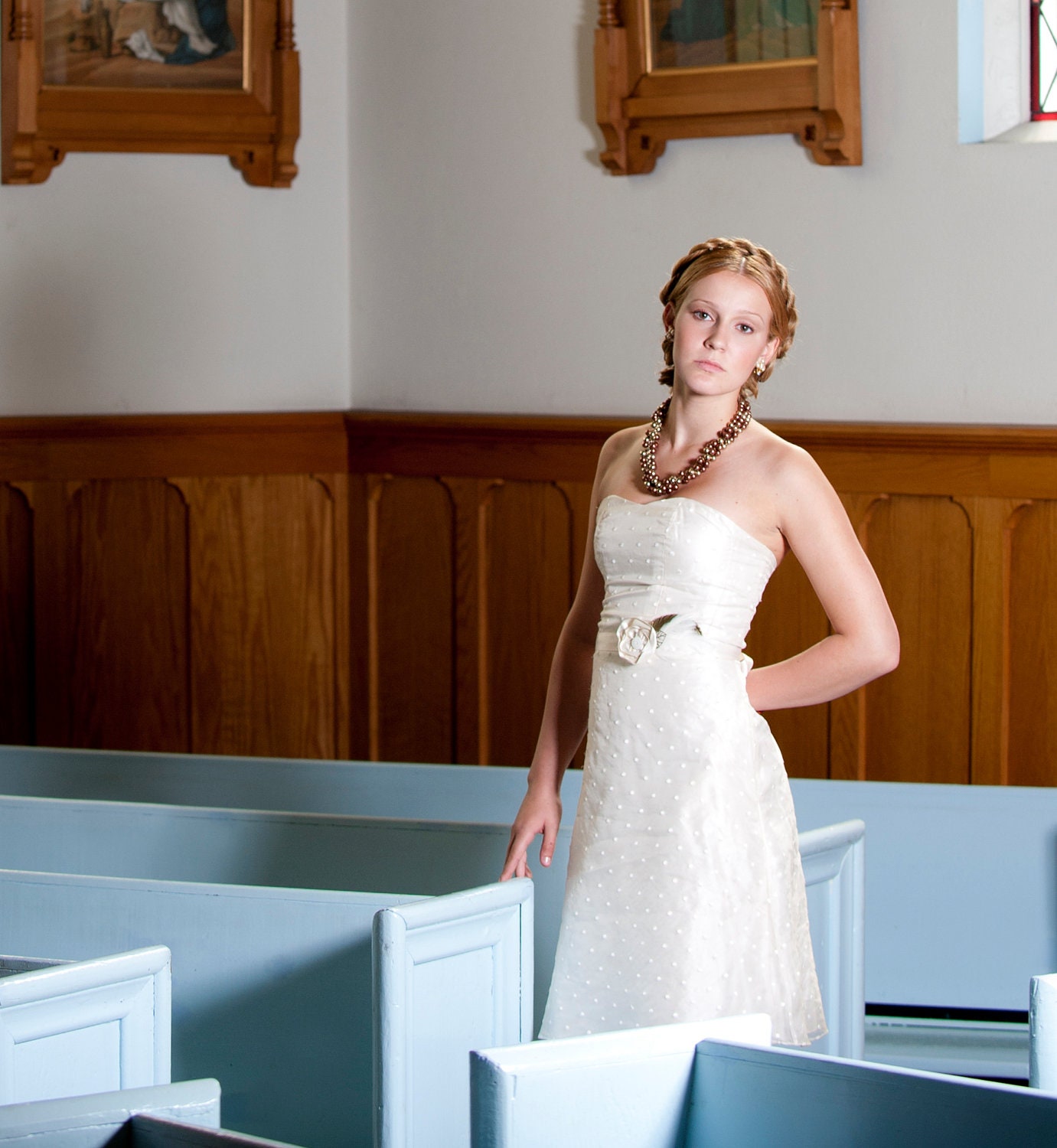 Short Polka Dot Wedding Dress, Strapless Sweetheart Neckline with Pencil Skirt //Plus Size //Custom with Pockets